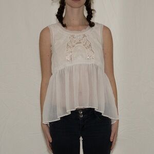 American Eagle lacy tank top cream white size large polyester cotton